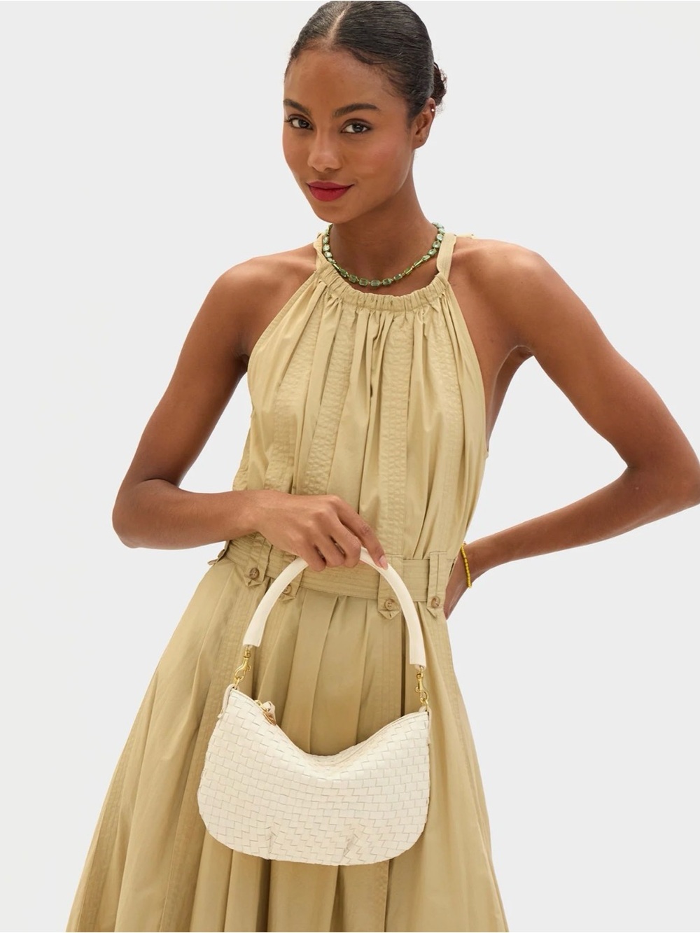CLARE V petite moyan bag in cream woven checker - Picture 3 of 17